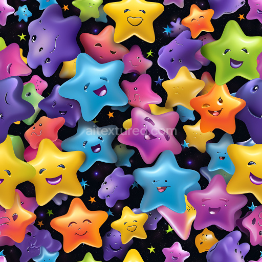 Seamless 3D PBR Inflated Colorful Star-Shaped Pillow Texture with Expressive Faces
