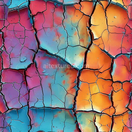 Seamless 3D Cracked & Holes PBR Texture Featuring Multicolored Vibrant Paint Cracks