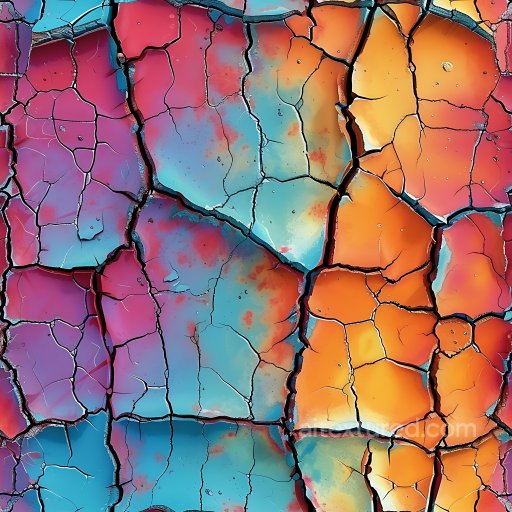 Cracked & Holes PBR Texture Featuring Multicolored Vibrant Paint Cracks seamless Cracked & Holes PBR texture