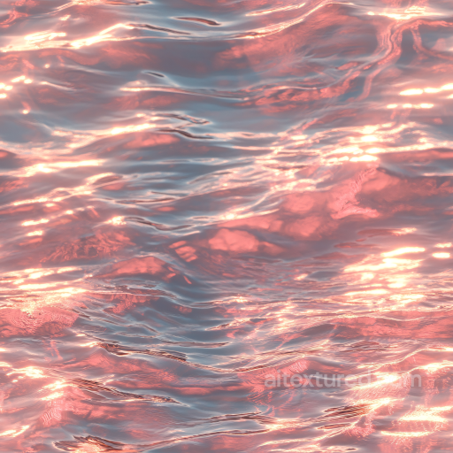 Water PBR Texture Featuring Reflective Pink-Tinted Gentle Waves seamless Water PBR texture