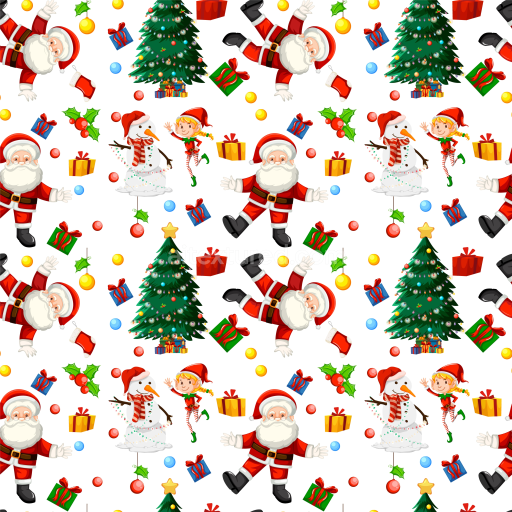Seamless 3D PBR Christmas Digital Paper Texture Featuring Santa, Tree & Snowman