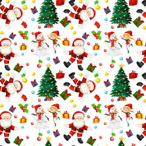 Christmas festive digital paper texture with Santa, snowman, and Christmas tree seamless All Christmas Digital paper PBR texture