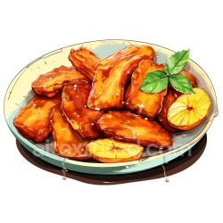 seamless Breakfast Fried Plantains Plate with Citrus and Basil Leaves Illustration texture 8k free download PBR