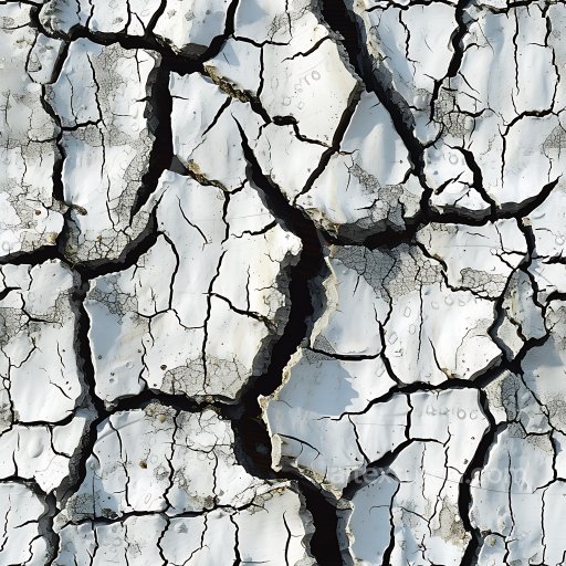 Cracked and Holed White Paint PBR Texture with Large Fractures and Peeling Surface seamless Cracked & Holes PBR texture