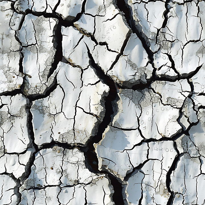 Cracked and Holed White Paint with Large Fractures and Peeling Surface seamless PBR texture preview