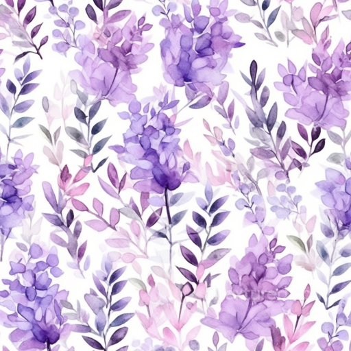 Purple Watercolor Floral Fabric Texture with Soft Leaf Patterns seamless Purple Flower PBR texture