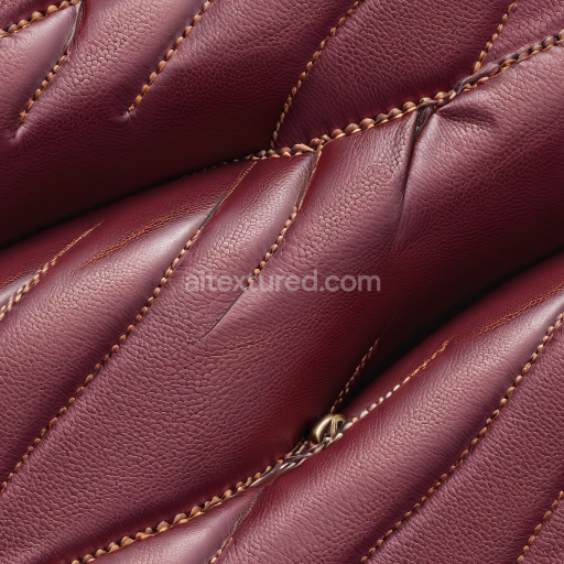 Seamless 3D Burgundy Pebbled Leather Upholstery PBR Texture with Prominent Stitching