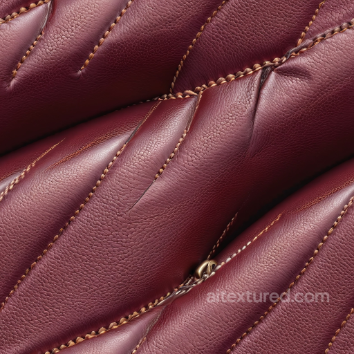 Burgundy Pebbled Leather Upholstery PBR Texture with Prominent Stitching seamless Leather PBR texture