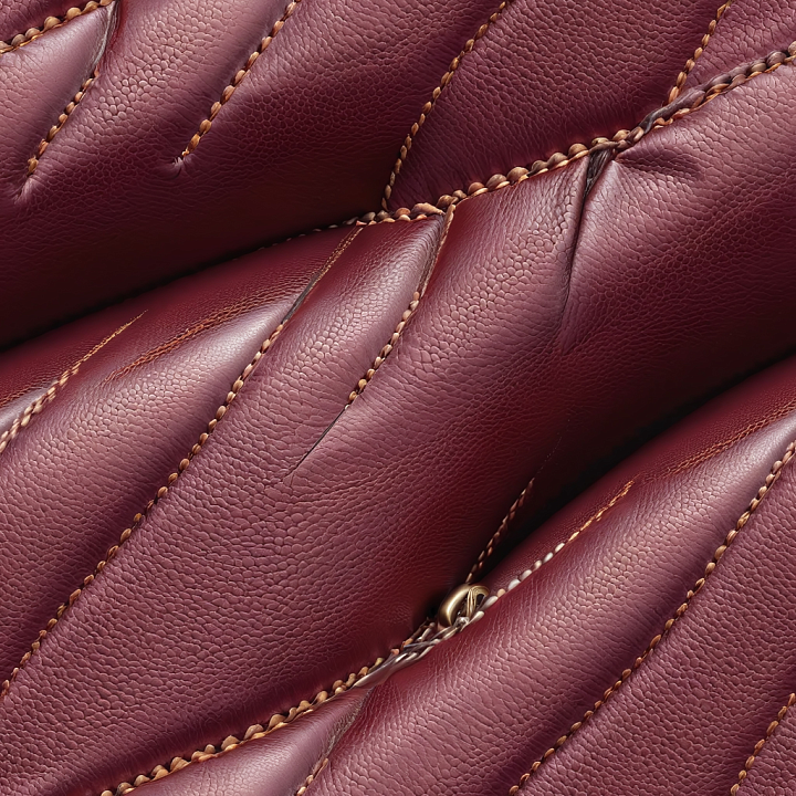 Burgundy Pebbled Leather Upholstery with Prominent Stitching seamless PBR texture preview