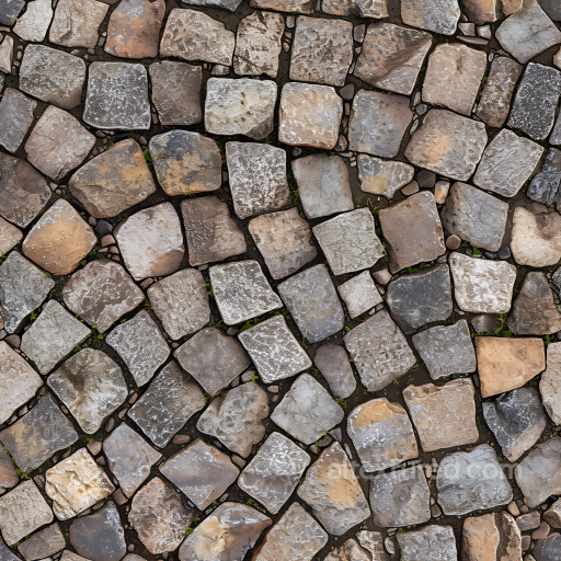 Weathered Cobblestone Street PBR Texture with Natural Moss and Patina seamless Stone PBR texture