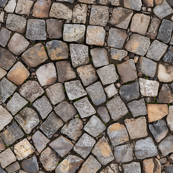 Weathered Cobblestone Street PBR Texture with Natural Moss and Patina Stone texture preview