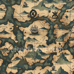 seamless Seamless 3D PBR camouflage texture with stylized vintage treasure map pattern texture 8k free download PBR