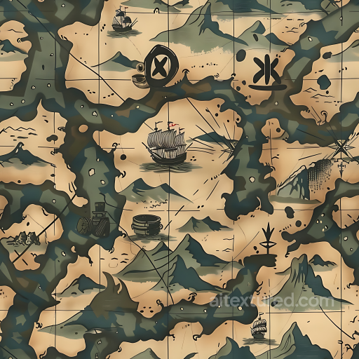 Camouflage Texture With Stylized Vintage Treasure Map Pattern seamless Color Camouflage PBR texture