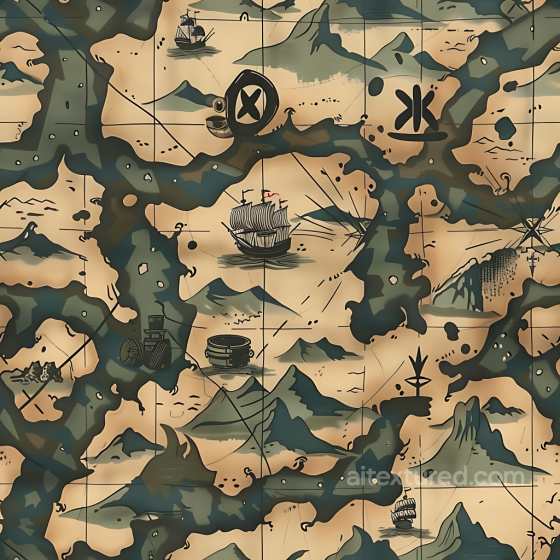 Camouflage Texture With Stylized Vintage Treasure Map Pattern Color Camouflage texture preview