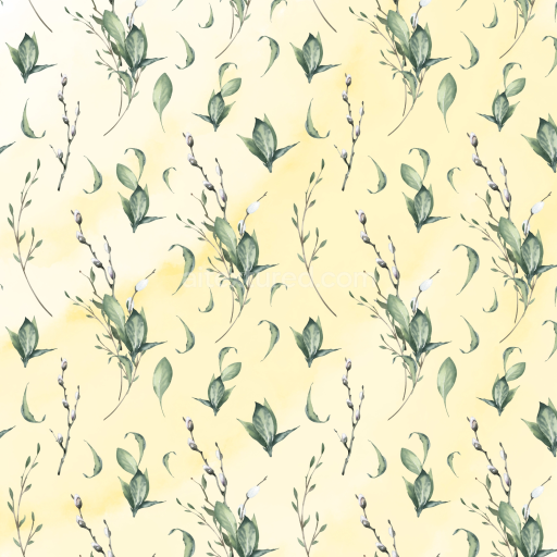 Seamless 3D PBR Texture of Watercolor Greenery with Soft Leaves and Buds