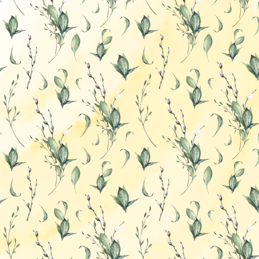 Watercolor Greenery Seamless Texture with Soft Leaves and Buds seamless watercolor greenery  PBR texture