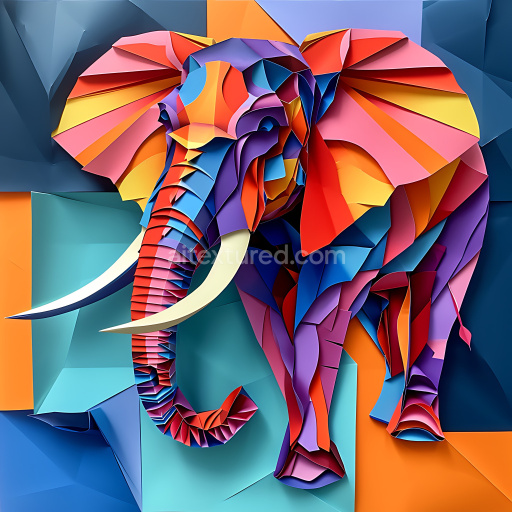 Seamless 3D PBR Texture of Vibrant Origami Style Borneo Elephant