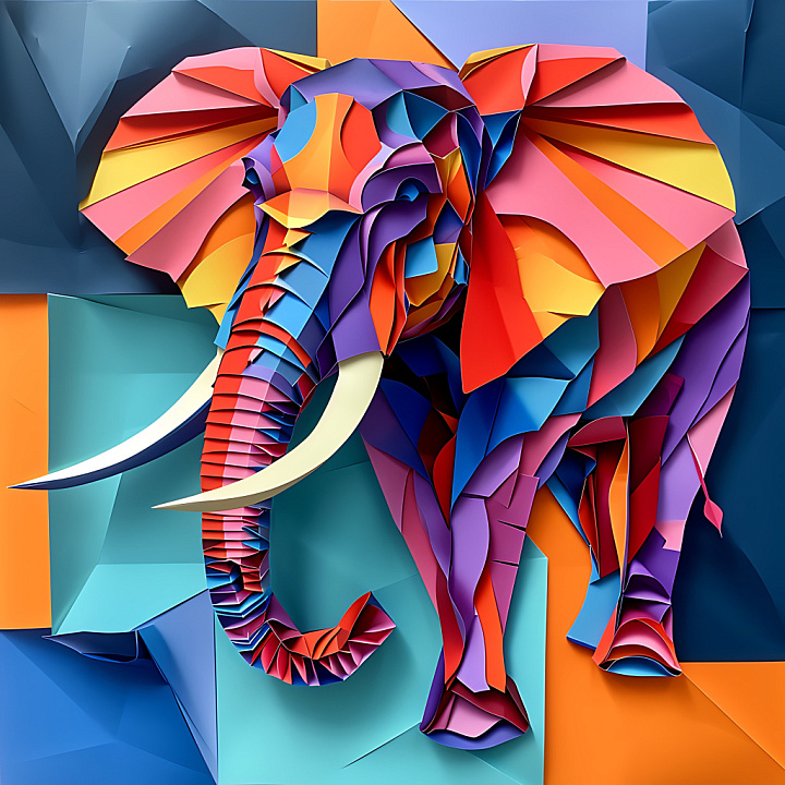 Animal of Vibrant Origami Style Borneo Elephant seamless PBR texture preview