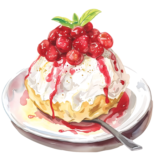 Breakfast Baked Alaska with Red Berry Sauce and Mint Leaves Illustration