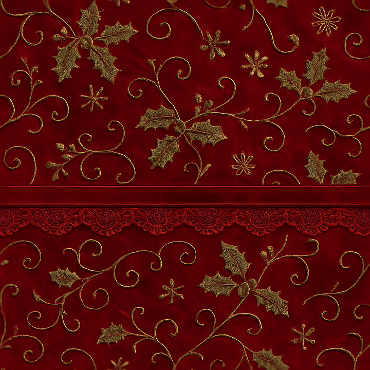 Velvet Fabric Red Satin Festive Embroidery Details seamless PBR texture preview