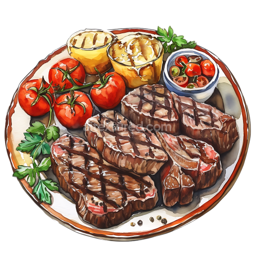 Breakfast Platter with Grilled Steaks, Roasted Tomatoes & Dips PNG