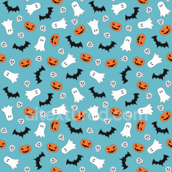seamless Seamless 3D PBR Texture of Cartoon Halloween Symbols on Blue texture 8k free download PBR