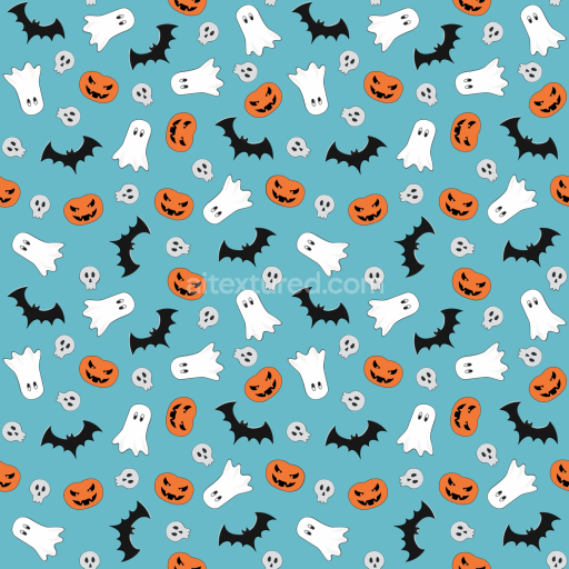 Seamless 3D PBR Texture of Cartoon Halloween Symbols on Blue
