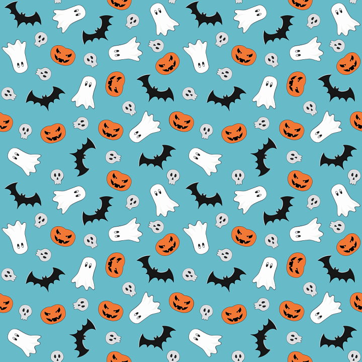 Baby Boy of Cartoon Halloween Symbols on Blue seamless PBR texture preview