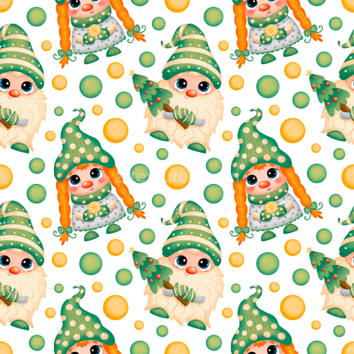 Seamless 3D PBR texture featuring cute festive cartoon gnome characters