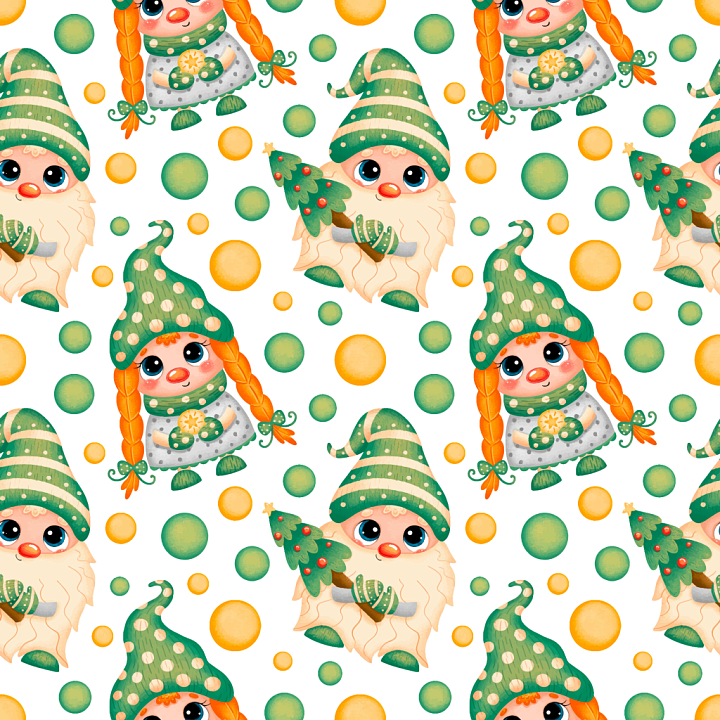 Featuring Cute Festive Cartoon Gnome Characters seamless PBR texture preview