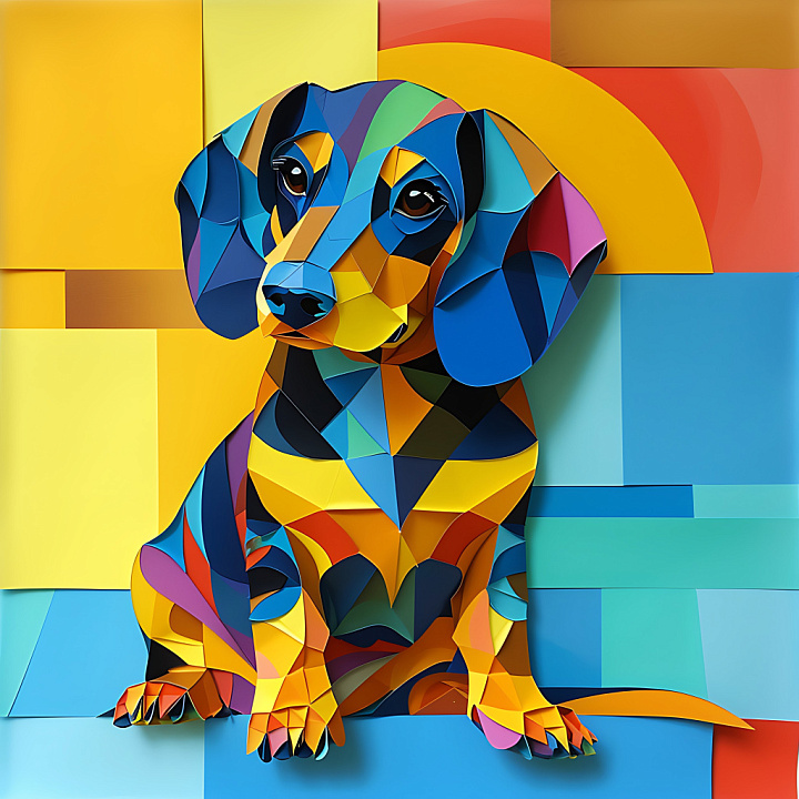Featuring Stylized Colorful Dapple Dachshund Pattern seamless PBR texture preview