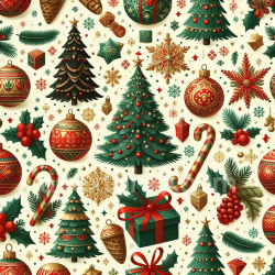 seamless Seamless 3D PBR texture of vintage Christmas digital paper with holiday decorations texture 8k free download PBR