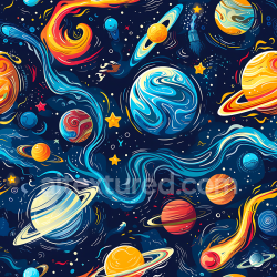 seamless Seamless 3D Space PBR Texture Featuring Vibrant Cartoon Planets and Cosmic Swirls texture 8k free download PBR