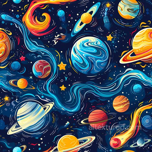 Space PBR Texture Featuring Vibrant Cartoon Planets and Cosmic Swirls seamless Star, space, planets PBR texture