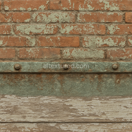 Seamless 8k 3d texture pbr brick wall fence with chipped paint and painted metal fence rail details