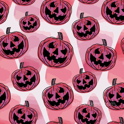 Watercolor Halloween Pumpkin Pattern Texture in Pink Tones seamless Watercolor Halloween PBR texture