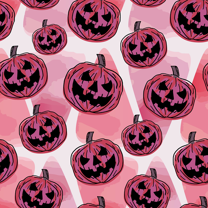 Watercolor Halloween Pumpkin Pattern in Pink Tones seamless PBR texture preview