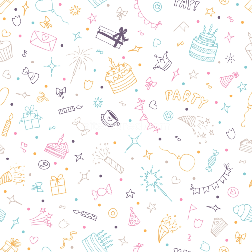 Preview — Seamless 3D PBR Birthday Pattern Texture Featuring Colorful Celebration Doodles