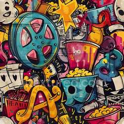 seamless Seamless 3D PBR Texture of Colorful Urban Graffiti with Pop Culture Symbols texture 8k free download PBR