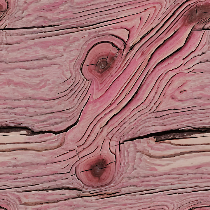 Pink Stained Rustic Wood Planks with Prominent Knots and Grain seamless PBR texture preview