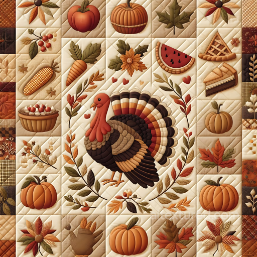 Quilted Fabric Texture with Thanksgiving-Themed Patchwork seamless Thanksgiving PBR texture
