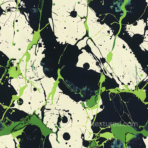 Urban Splatter Camouflage PBR Texture with High-Contrast Black, Ivory, and Green Splatters seamless Color Camouflage PBR texture