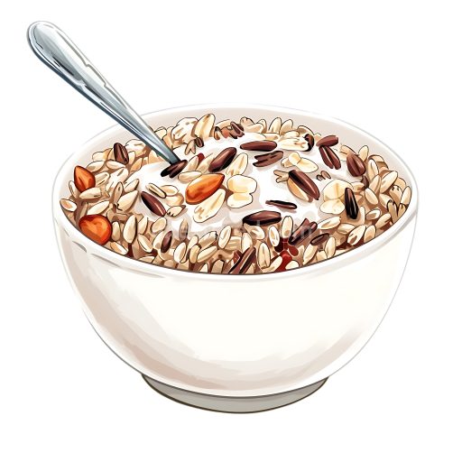 Wild Rice Cereal Breakfast Bowl Illustration with Spoon in White Bowl