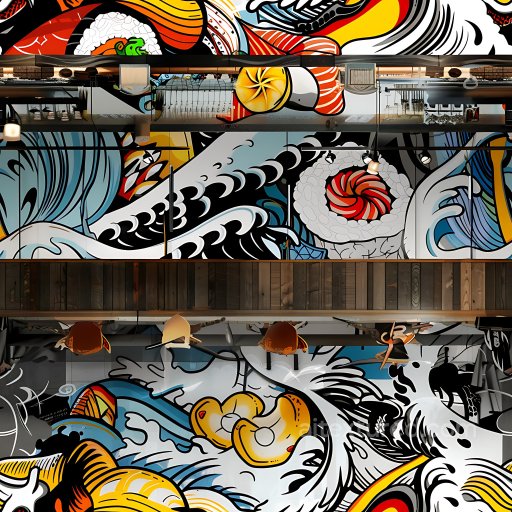 Seamless 3D PBR texture featuring vibrant colorful abstract graffiti pattern texture preview