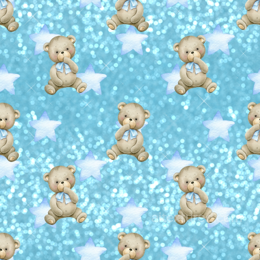 Baby Boy Fabric Texture with Teddy Bears & Blue Stars seamless Baby Boy PBR texture