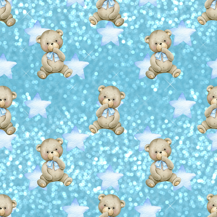 Baby Boy Fabric with Teddy Bears & Blue Stars seamless PBR texture preview