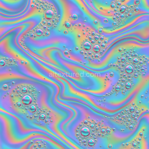 Seamless 3d texture pbr 8k oil slick metallic sheen iridescence pearlescent liquid droplets foam bubble clusters