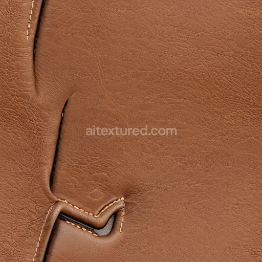 Seamless 3D PBR brown stitched leather texture with fine grain and natural creases