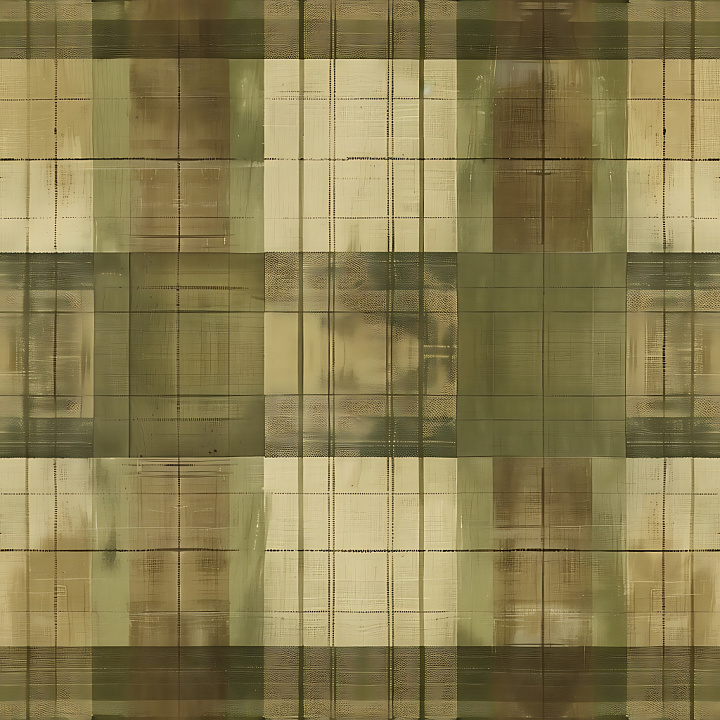 Plaid Fabric Featuring Muted Earthy Greens and Beige seamless PBR texture preview