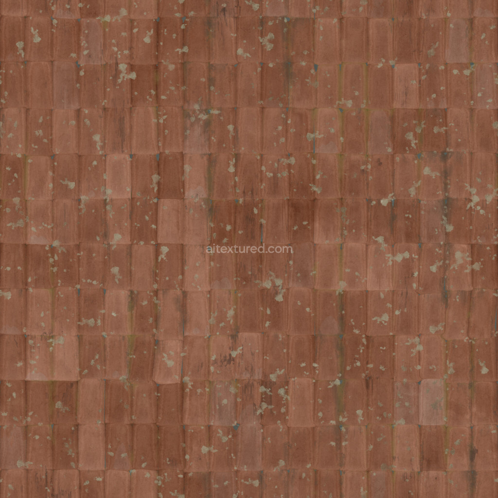 Seamless PBR roofing tiles texture in brown with weathered details